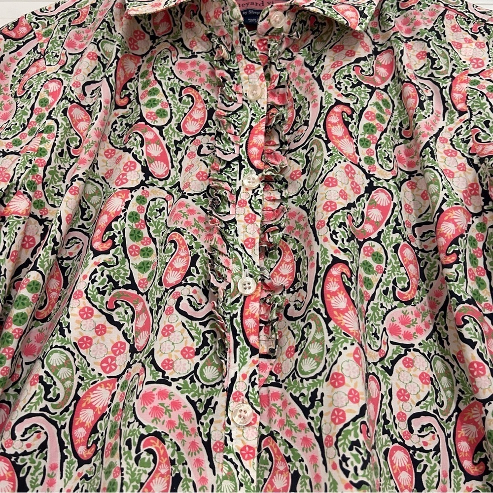 Vineyard Vines Paisley Button-Up Top Size 12 - Picture 7 of 8